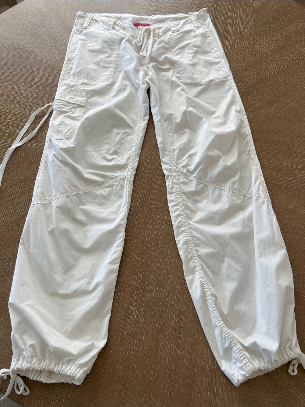 BCBGirls White Cargo Pants with Drawstring Cuffs